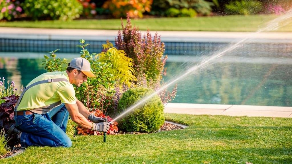 technician adjusting an sprinkler